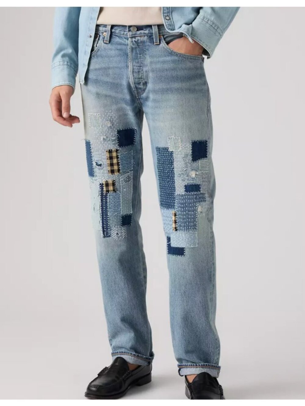 New Levi's Premium 38x32 Sashiko 501 Original Selvedge Men's Jeans Sashiko